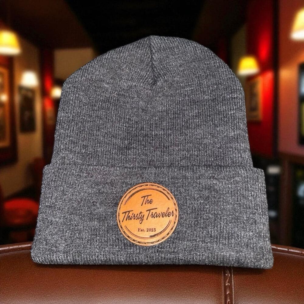 The Thirsty Traveler Beanie Hat Mens Gray YP Classics Cuffed Skull Cap Skully OS